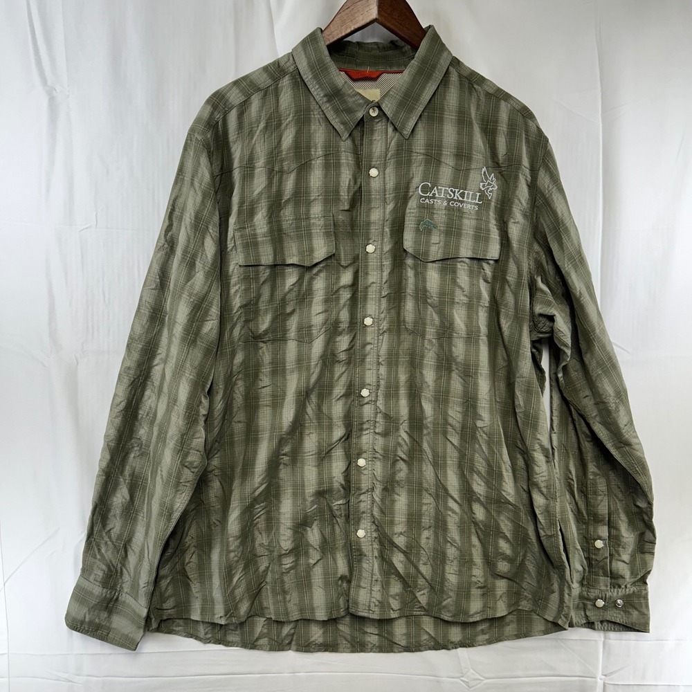 Simms Fishing Shirt Mens XL Green Plaid Catskill Casts & Coverts Snap Front